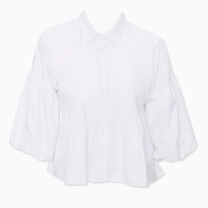 F21+ NWT White Button Down w/ Puff Sleeves